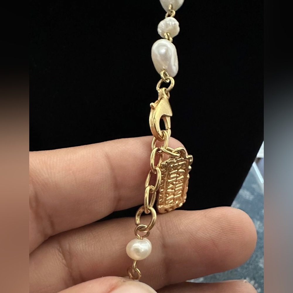Designer Karine Sultan Freshwater Pearl Gold Tone Tassel Necklace - Picture 6 of 7